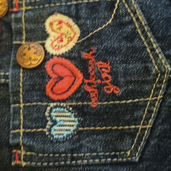 OshKosh B’gosh Girl Embroidery Denium Blue Overalls Hearts Country Farm 6 Months - Picture 7 of 13